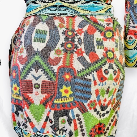 CUSTO BARCELONA MULTICOLOUR AZTEC  BODYCON DROP SHOULDER BELT DRESS LARGE - Picture 10 of 14